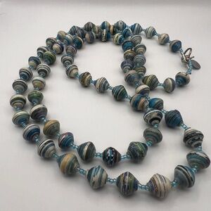 Bead for Life Colorful Paper Beads with blue seed pearls Necklace
